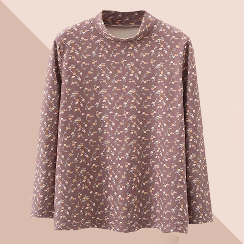 长袖印花立领宽松T恤衫