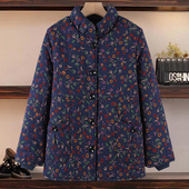 大码 宽松加绒棉袄奶奶 印花纯棉加厚棉衣中老年妈妈冬装 女装 中长款