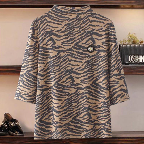 七分袖印花棉质民族风T恤衫