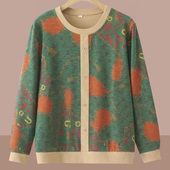 上衣中老年人洋气妈妈宽松显瘦T恤春秋装 加肥加大码 印花撞色小衫