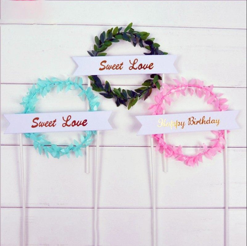 蛋糕插牌 森林绿色树叶花环生日快乐蛋糕插件甜品台装饰插旗,节庆用品/礼品,节日装扮用品,淘宝优惠券,粉丝福利购,淘宝优惠卷