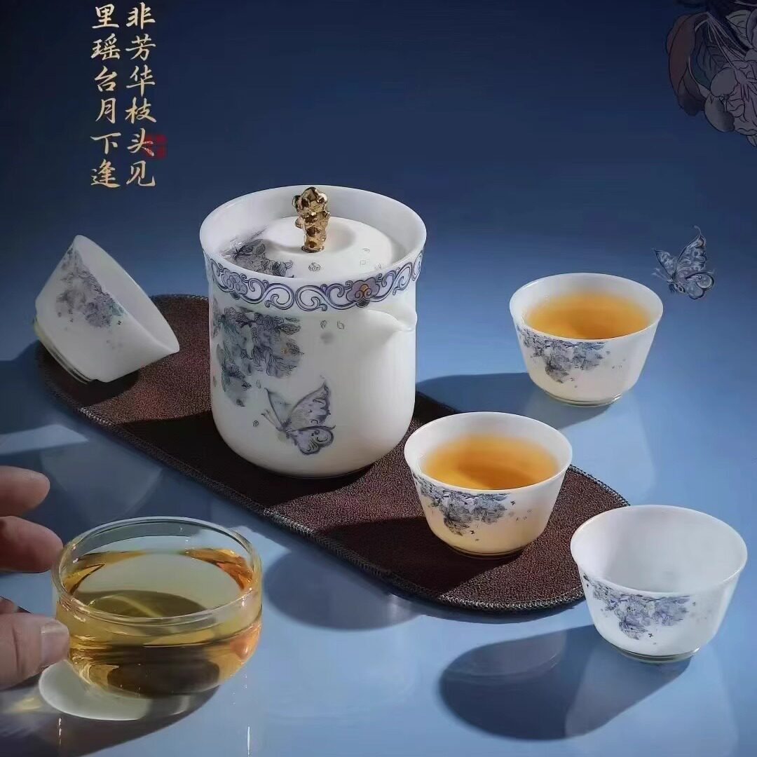 冰种素烧玉瓷旅行茶具套装