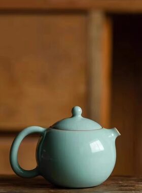 厚湖窑天青汝窑茶壶开片可养冰裂陶瓷功夫茶具西施壶200ml