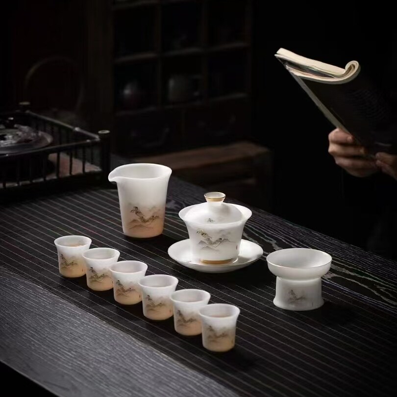 高档功夫茶具套装悬停盖碗