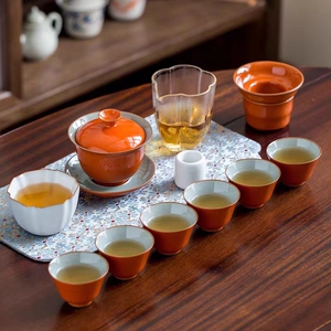 轻奢陶瓷会客礼珊瑚红泡茶