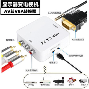 AV转VGA电脑显示器屏连接机顶盒看电视游戏机DVD转换显示屏显示器