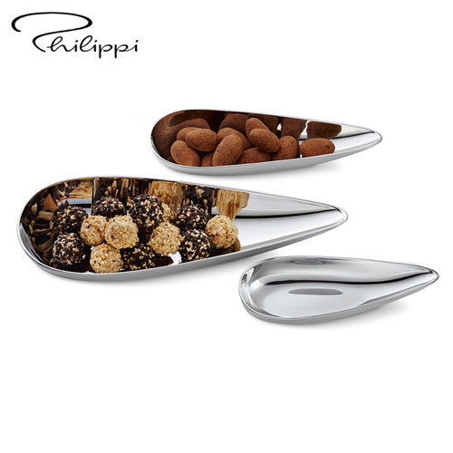 北欧创意水滴型不锈钢小吃碟套装