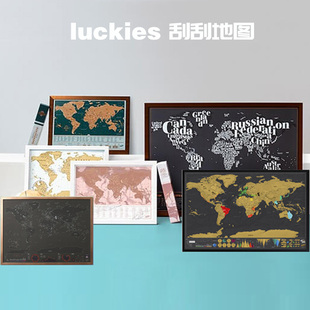 旅行足迹记录海报装 英国Luckies刮刮乐世界地图 饰挂画 创意礼品