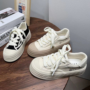 女ins潮百搭2024年春季 鞋 新款 平底运动板鞋 休闲鞋 厚底帆布鞋