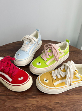 2025夏姜黄色帆布鞋女厚底学生休闲百搭板鞋ins港风复古鞋子增高