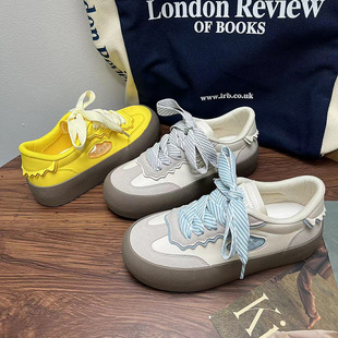 融化系列德训鞋女增高圆头小众设计板鞋面包蓬蓬鞋百搭小白鞋