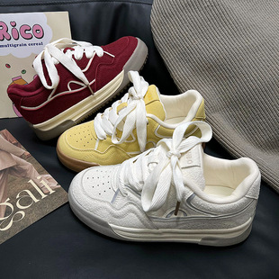 柠檬黄学生秋季新德训鞋女鞋ins潮厚底小个子休闲运动小白鞋板鞋