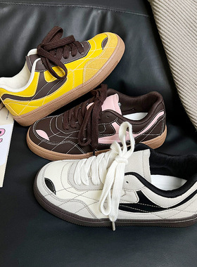 复古姜黄色德训鞋女2024秋帆布鞋平底学生休闲百搭板鞋ins潮鞋子