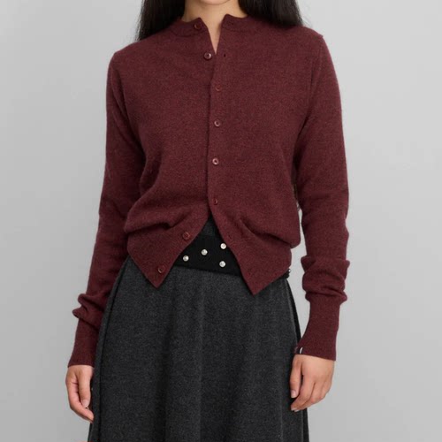 外贸原单 北欧女士简约经典舒适无压力全山羊绒衫针织小开衫