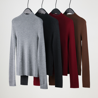 德国Biella Yarn 160s超细美丽诺羊毛亲肤半高领岛精无缝打底衫