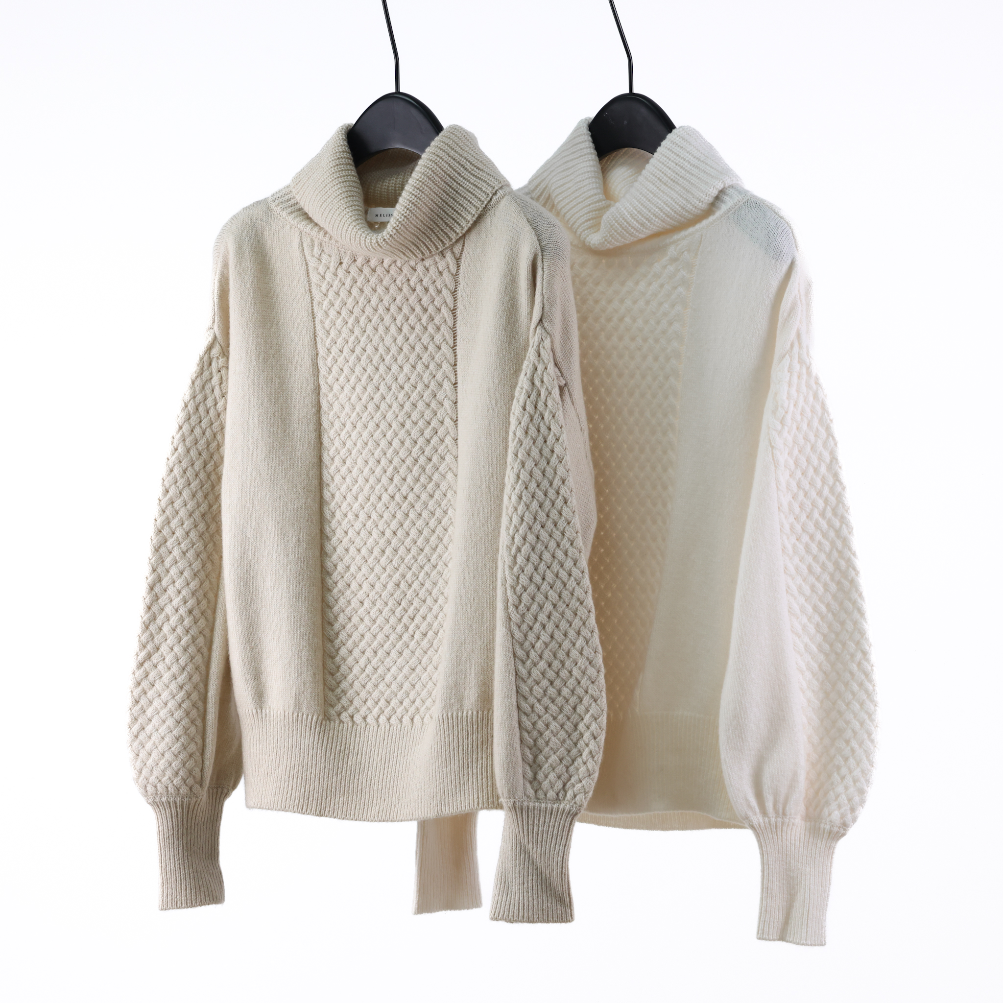 高领灯笼袖复古套头羊绒衫