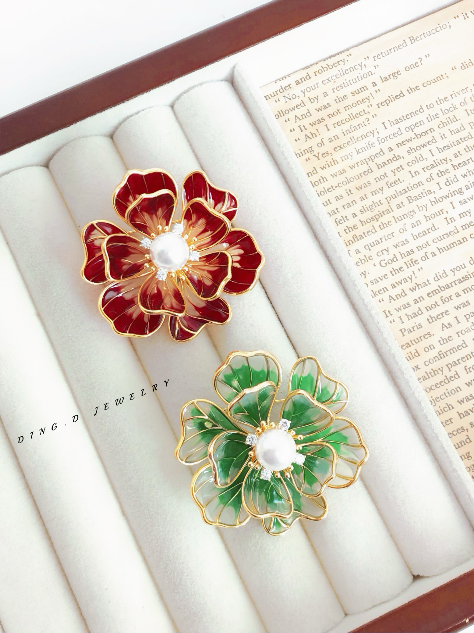 新款时尚中国风珐琅牡丹花胸针奢华闪耀胸花别针优雅气质小众设计