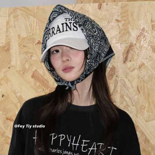 日系复古时髦纯棉腰果方巾男女