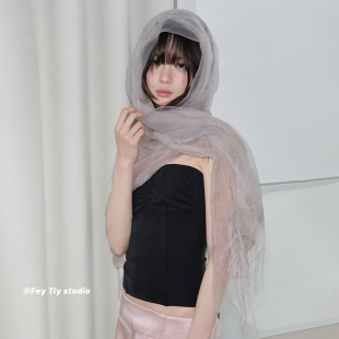 日本专柜平替春夏百搭纯色薄披肩 水雾感3层丝巾 feytiy 清冷暮霭