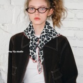 feytiy 百搭丝巾女头巾 复古时髦豹纹方巾春秋季 韩国小众新款 搭配