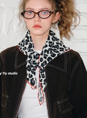 feytiy 韩国小众新款搭配 复古时髦豹纹方巾春秋季百搭丝巾女头巾