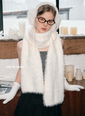 FeyTiy 小雪人氛围感加大加长毛毛保暖围巾耳罩女士礼物手套秋冬