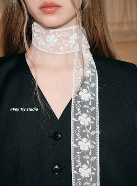 feytiy 意式蕾丝25ss气质细长条丝巾春夏百搭装饰细窄领巾腰带ins