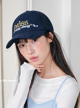 feytiy I miss my dog~美式复古刺绣棒球帽子 春夏显脸小鸭舌帽女