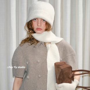feytiy 时髦复古 含羊毛连帽围巾一体秋冬保暖巴拉克法帽针织围脖