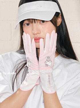 feytiy 粉粉嫩嫩 防晒高尔夫手套卡通可触屏户外夏季开车加长手套