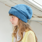 feytiy 秋冬保暖毛线堆堆帽 显脸小冷帽复古针织 冰岛蓝 加厚帽檐