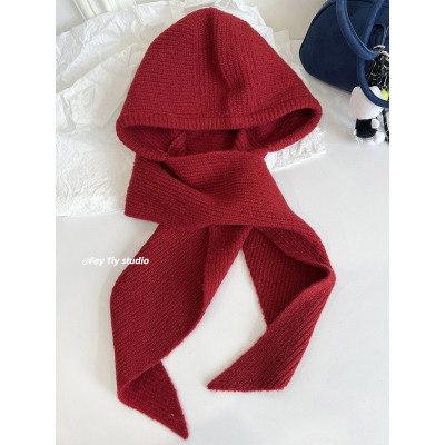 复古时髦连帽子围巾一体秋冬