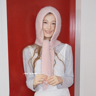 feytiy 时髦复古巴拉克拉法帽女秋冬保暖毛线护耳包头帽 古早少女