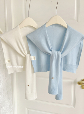 feytiy新款设计材质艾草亲肤柔软针织披肩女外搭纯色打结坎肩女