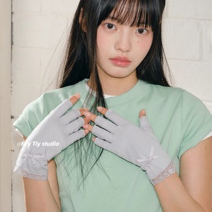 feytiy 半指防晒手套女纯棉春夏半截开车防紫外线纯色 可以露指甲