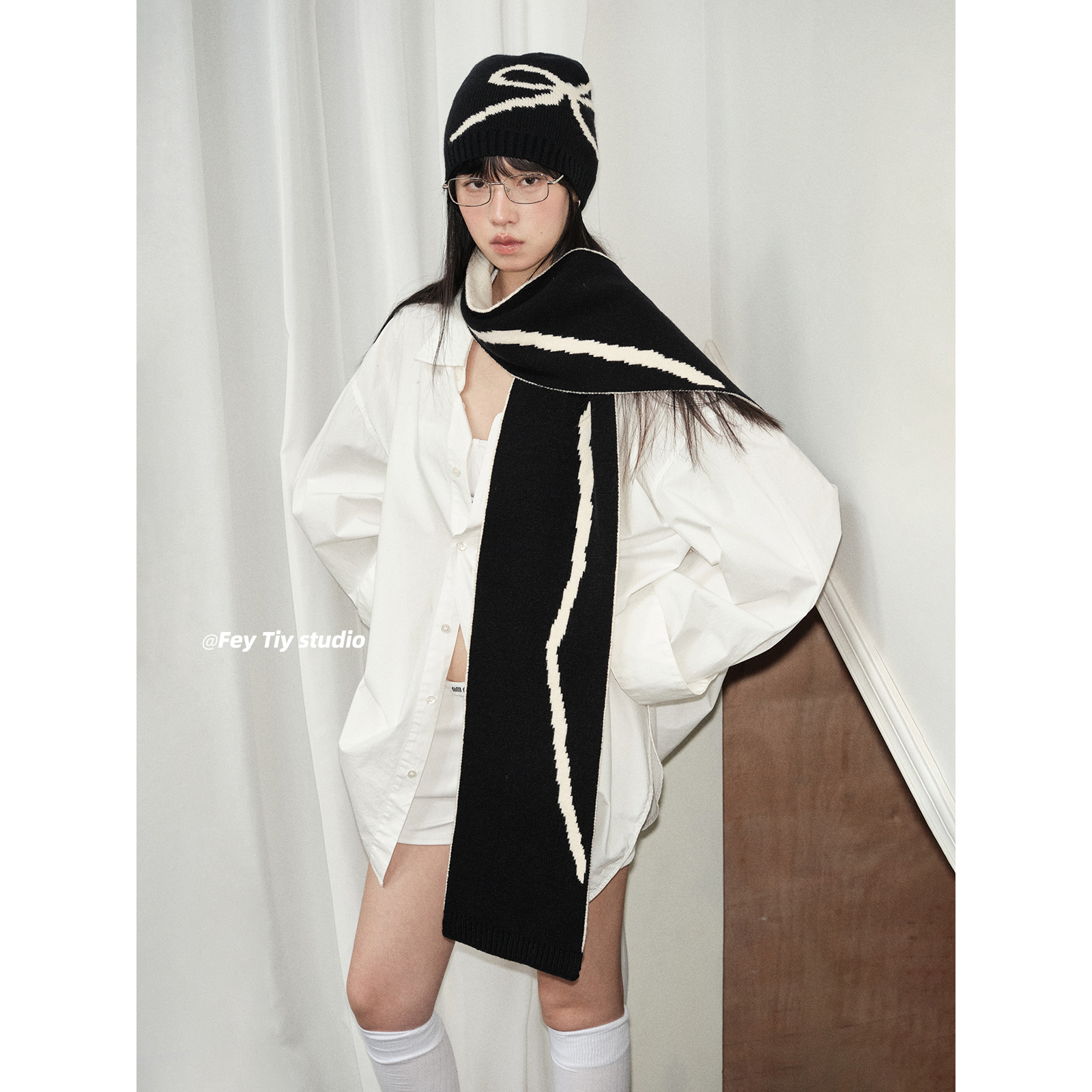 双面蝴蝶结围巾包头帽秋冬保暖