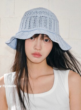 feytiy 冰岛浅蓝 镂空渔夫帽春夏百搭防晒遮阳帽2025新款盆帽韩版