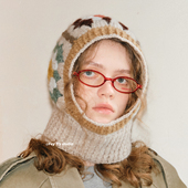 feytiy 纯手工花朵巴法拉帽 时髦复古秋冬保暖护耳套头毛线帽女