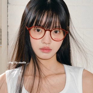 饰红色圆脸眼镜防蓝光 超轻书呆子平光眼镜素颜装 feytiy 复古时髦