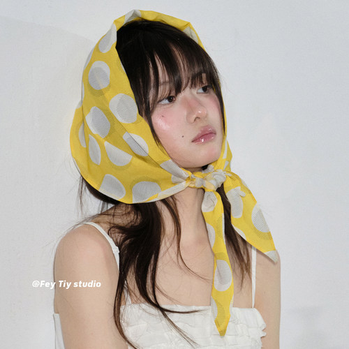 原创设计不规则波点丝巾包头头巾
