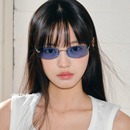 feytiy 时髦方形小脸遮阳眼镜 中古无框太阳镜jennie同款 蓝色墨镜