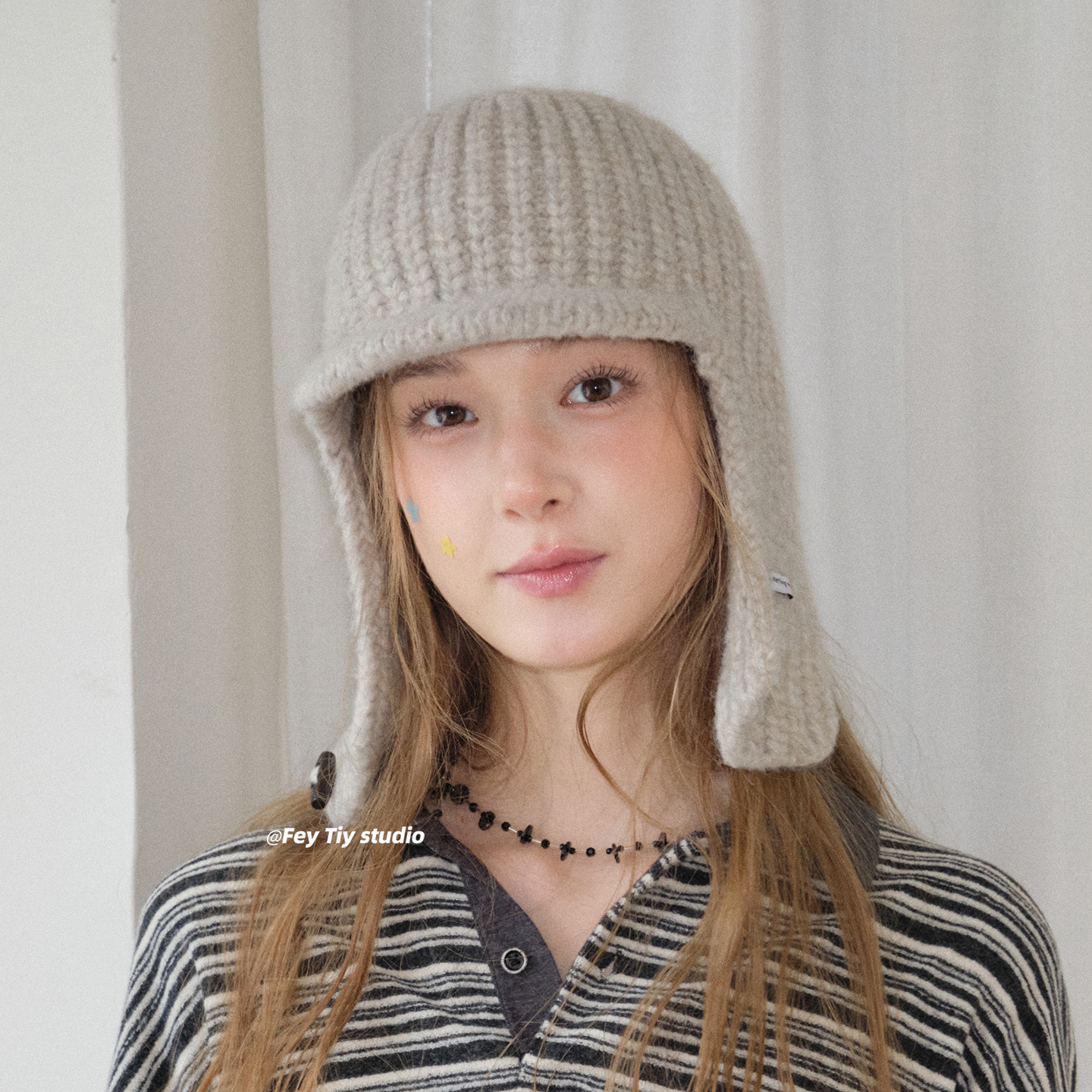 时髦古早感针织毛线护耳包头帽