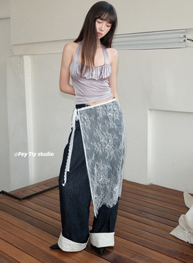 feytiy 睫毛蕾丝叠穿外搭半身纱裙系带裙帘子屁帘子韩国春夏新款