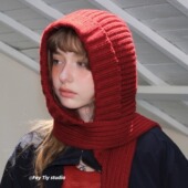 feytiy 复古巴拉克拉法帽针织护耳帽包头保暖圣诞红毛线帽秋冬女