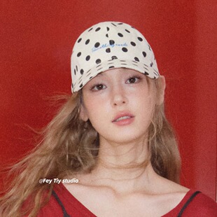 百搭显脸小鸭舌帽大头围可调节韩 新款 feytiy 时髦复古波点棒球帽