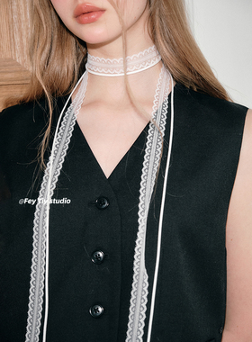 feytiy 叠戴层次感设计蕾丝飘带细窄女春夏百搭锁骨颈带丝巾项链