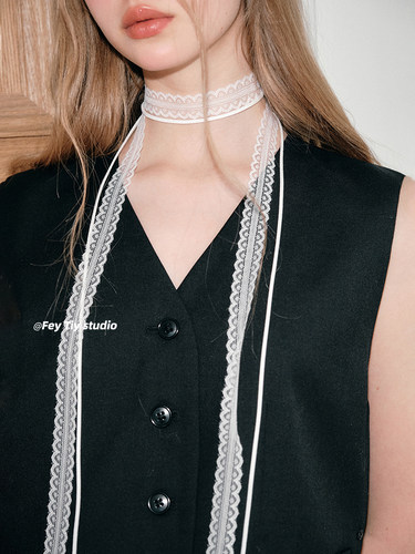 叠戴蕾丝细窄丝巾颈圈潮复古夏季