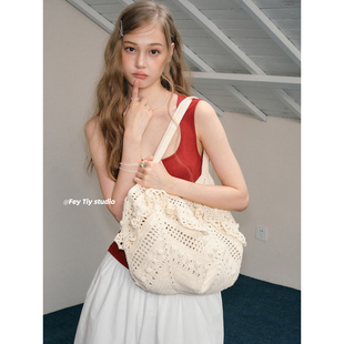 原创手工纯色大容量包单肩包镂空度假托特包 chill感 feytiy 夏季