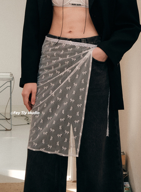 feytiy 定制白色蕾丝纱裙叠搭 新款外搭叠穿系带半身裙帘个性屁帘