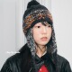feytiy 复古费尔岛提花混色针织帽 女秋冬百搭保暖护耳毛球雷锋帽